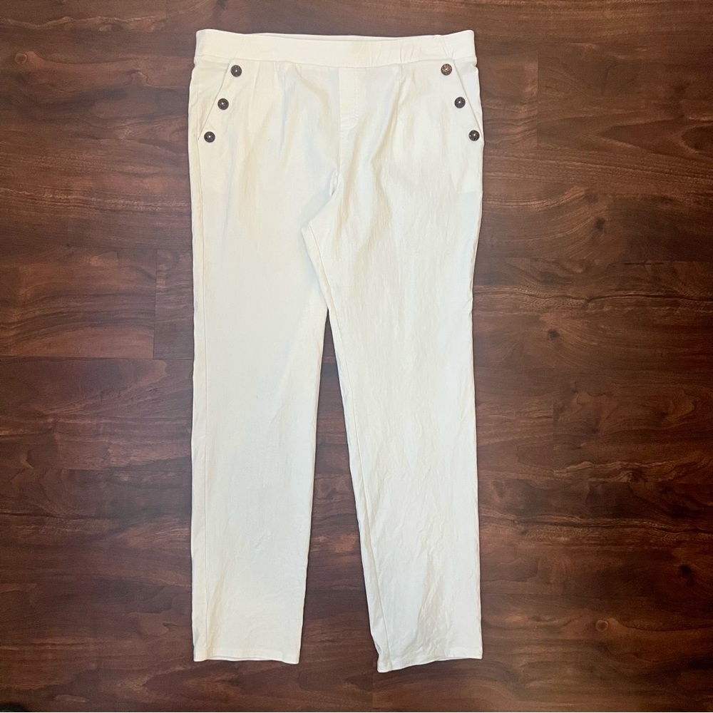 Nina Leonard Coconut Button Pockets Straight Leg Pant White Women’s Size XL